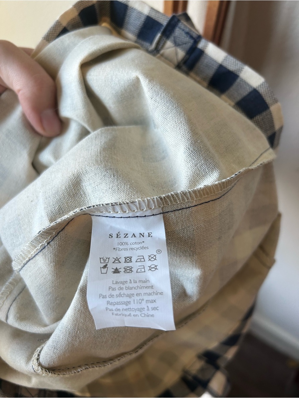 Sézane Navy & White Gingham Tote Bag - Picture 3 of 6